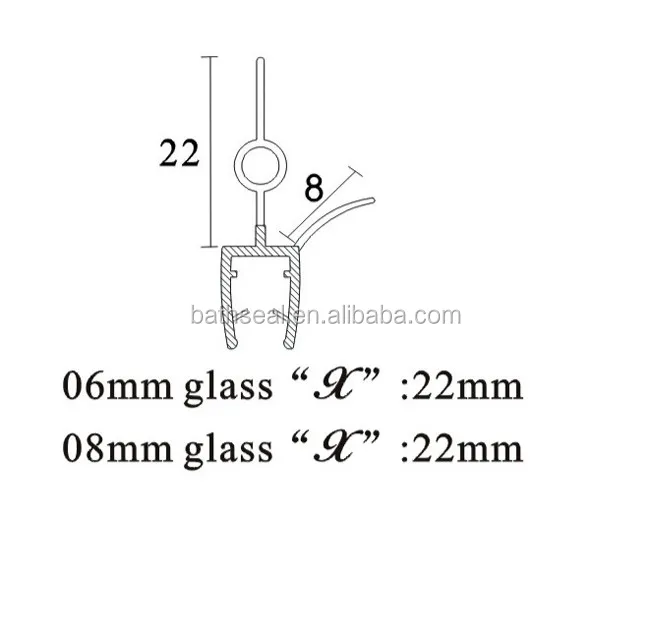 Shower screen seal strip for 4-6mm curved flat glass bathroom door
