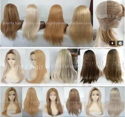 Full lace wig virgin cuticle human blonde color hair replacement form hair factory