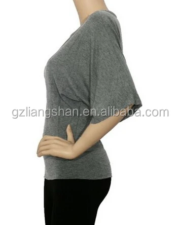 OEM Wholesale Women Dolman BoatNeck Half Wide Sleeve Batwing Slouchy Top Loose Draped Blouse T- Shirts