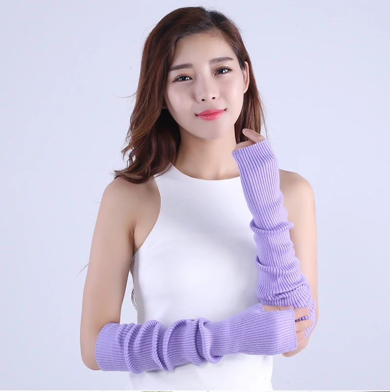 
Wholesale Women Glove Long half finger Wool knit Gloves for girls multi colors Winter Warm female mitts 