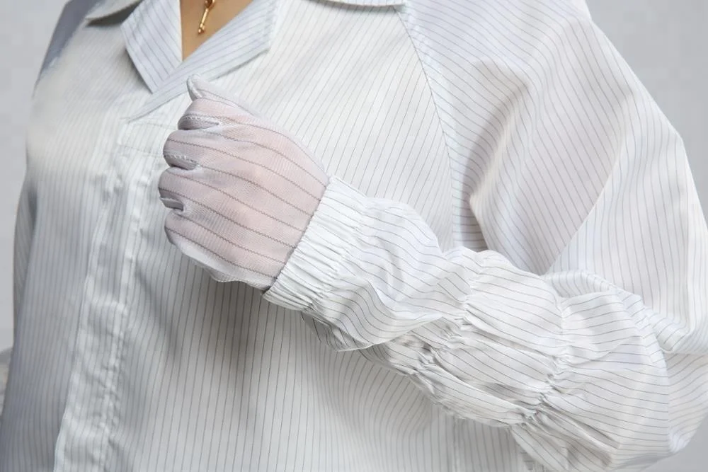 5mm 98%polyester +2%carbon Polyester esd smock Anti Static Lab coat anti static dust proof smock with knit