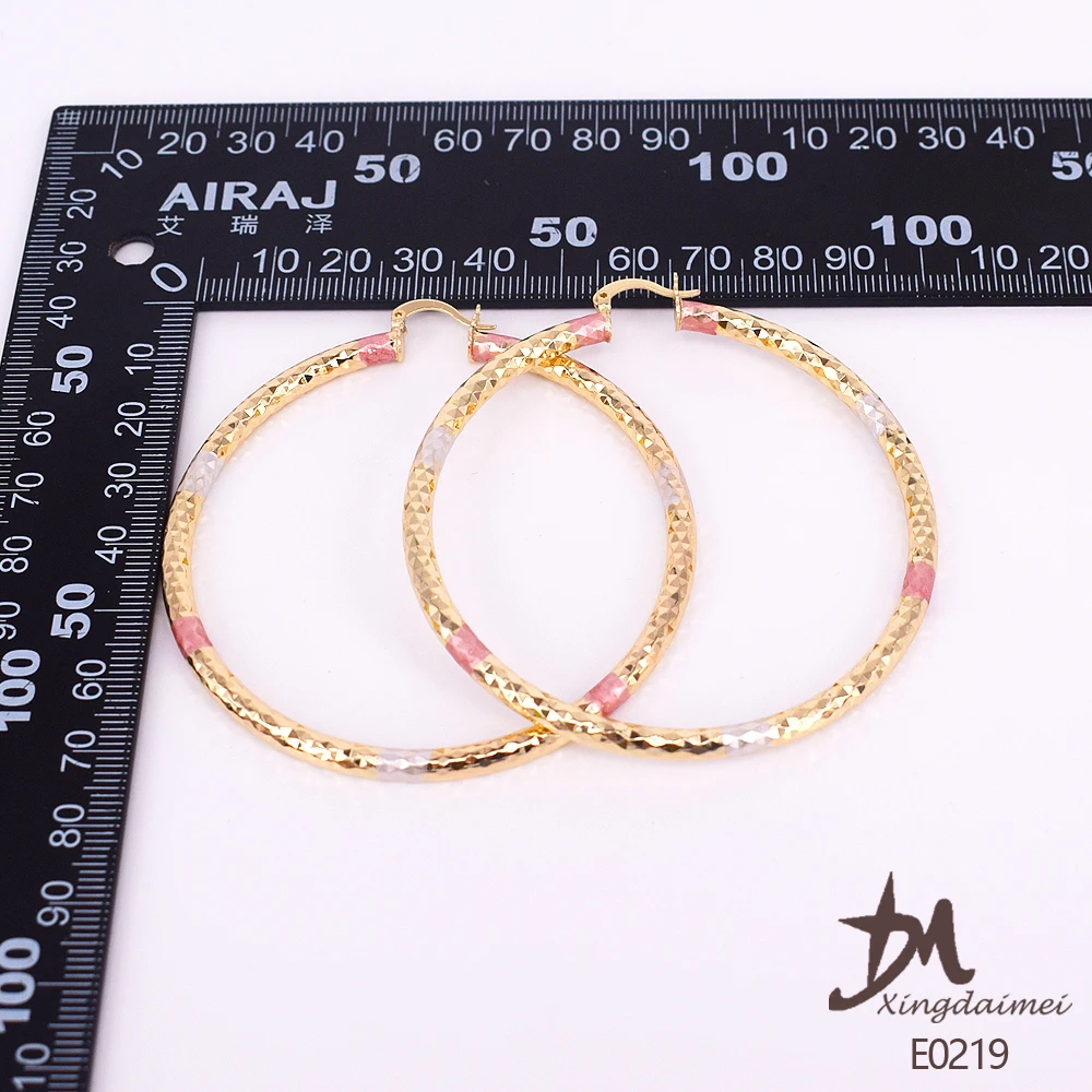 
E0219 Wholesale Three colors 70mm Diameter big gold Hoop Earrings 