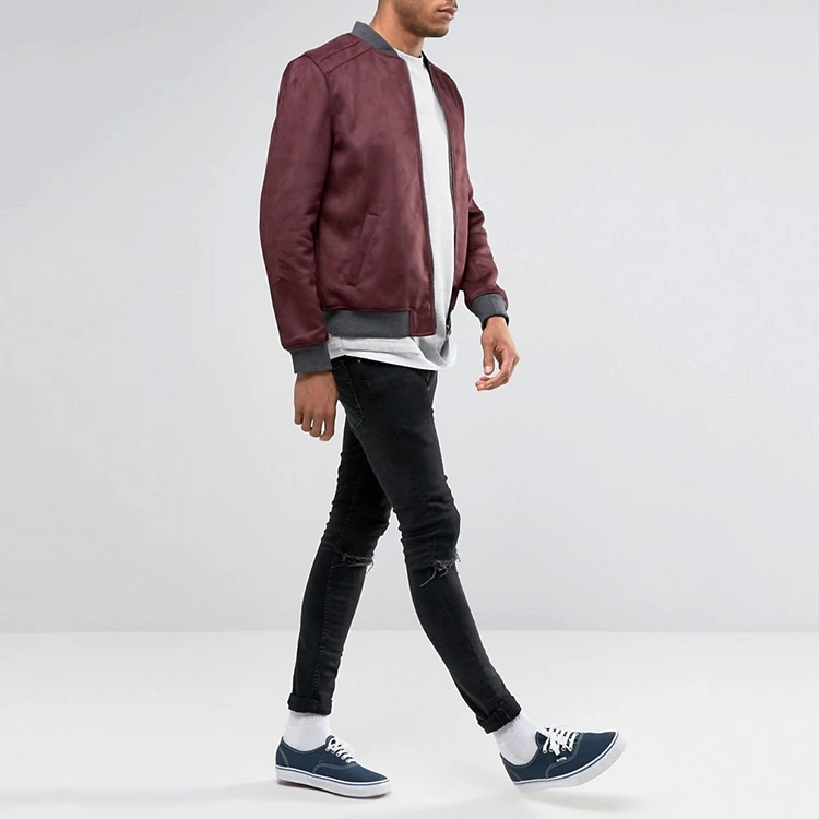 Wholesale Custom Zip Bomber Jacket casual Suede Bomber Jackets Men