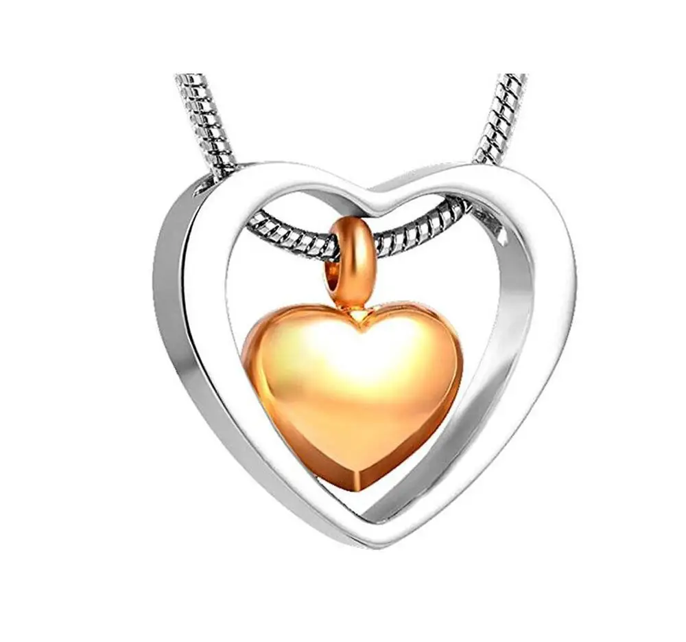 Keepsake Necklace Double Heart Stainless Steel Urn Pendant Cremation Ashes Elegant Memorial Jewelry