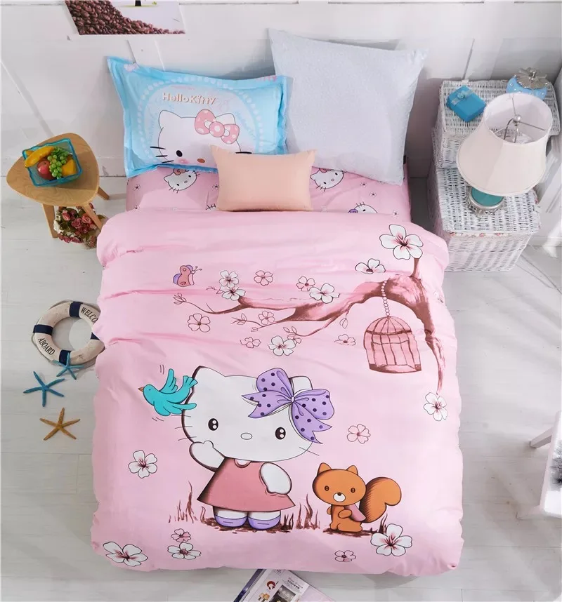 
Teen Girls Embroidery Cartoon, 100% Cotton Princess Lace Duvet Set, Kids Bedding Set image, Pink Twin Size 3Pcs 