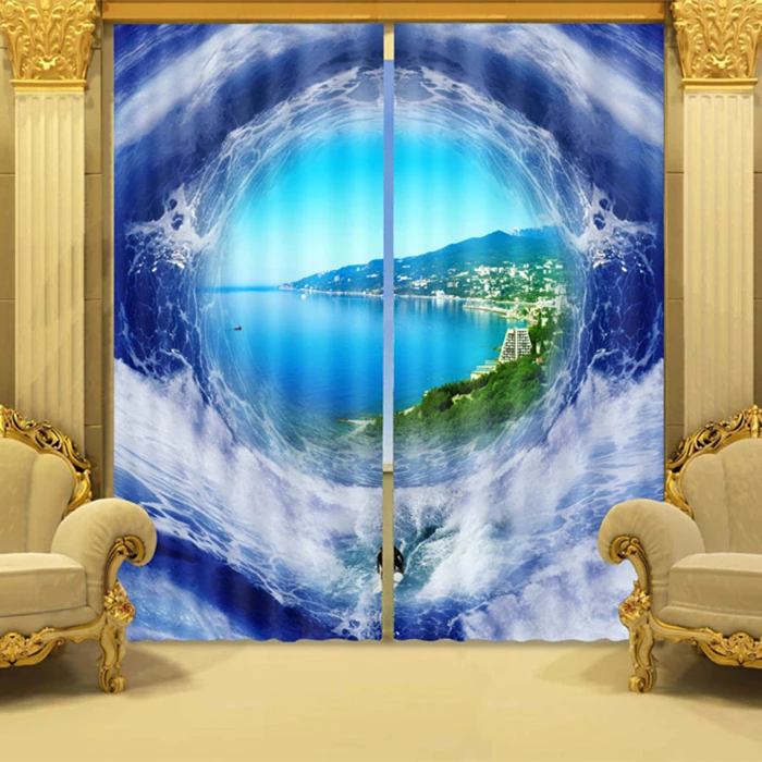 
Home Textile 100% Polyester Blackout 3D Printed Door Air Wall Covering Window Curtain 