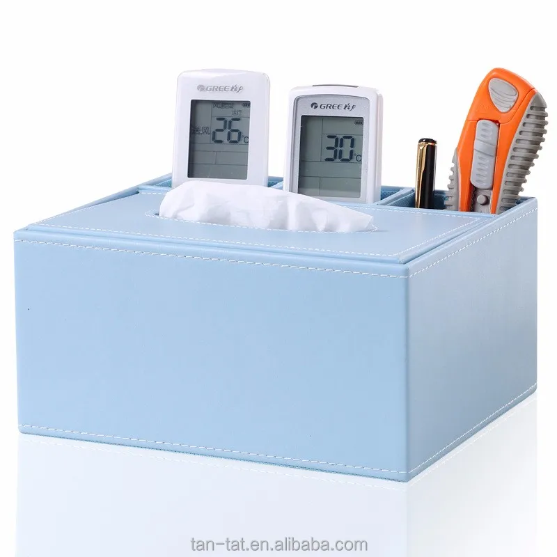 Genuine Leather Desk Tidy Remote Control Phone Pen Holder