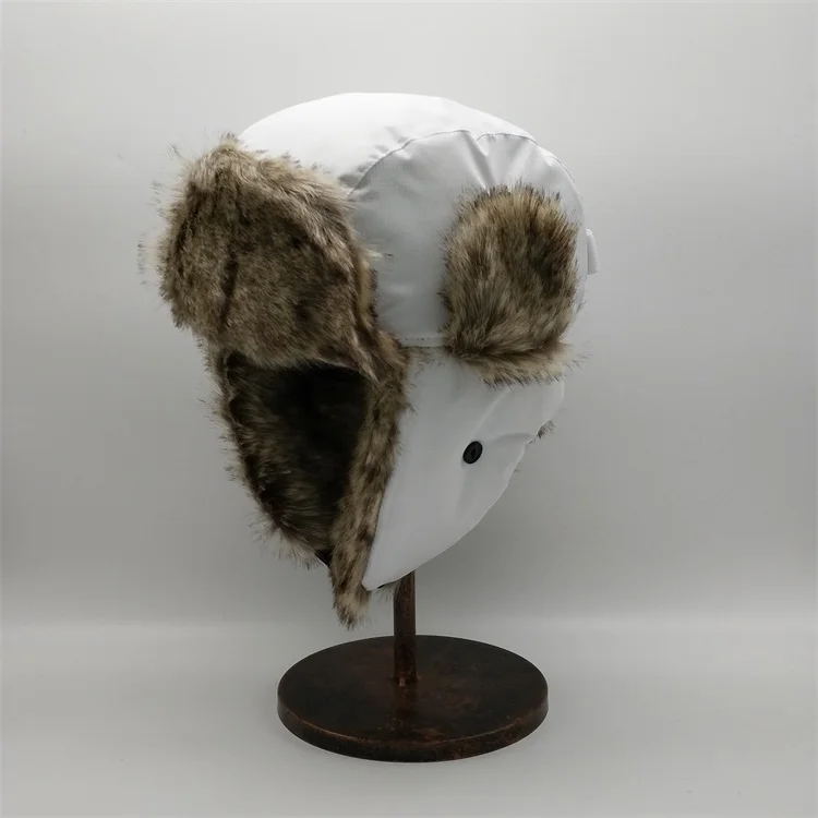 Classical Winter Russian Style Trapper Hat With Faux Fur Earflap