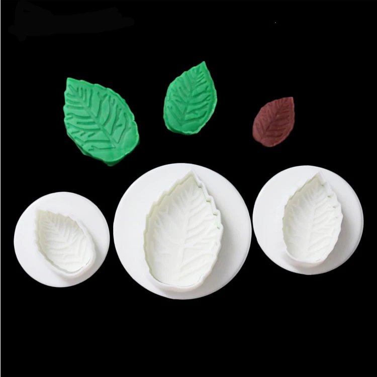 3pcs set fondant making machine Leaf shaped plunger cutter