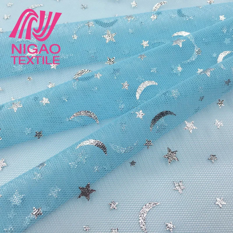 China factory Moon star pattern glitter 100 polyester mesh fabric