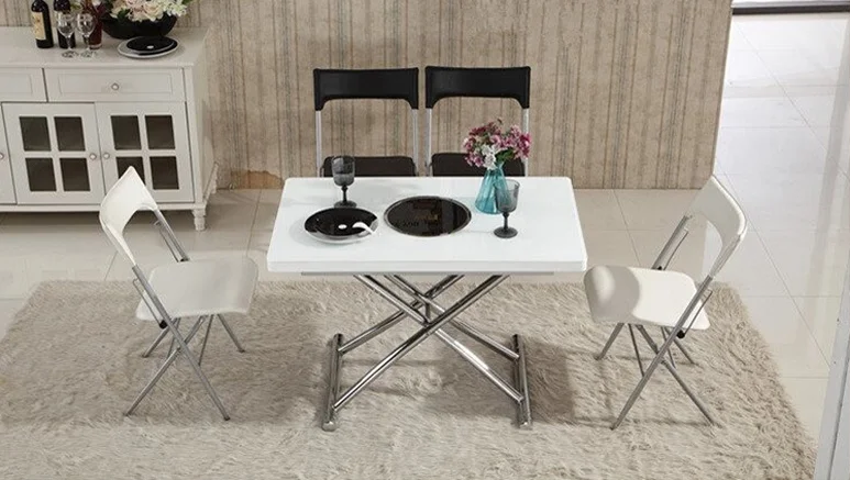 Поднимите вверх и вниз квадратный Многофункциональный стекла кофе и обеденный стол