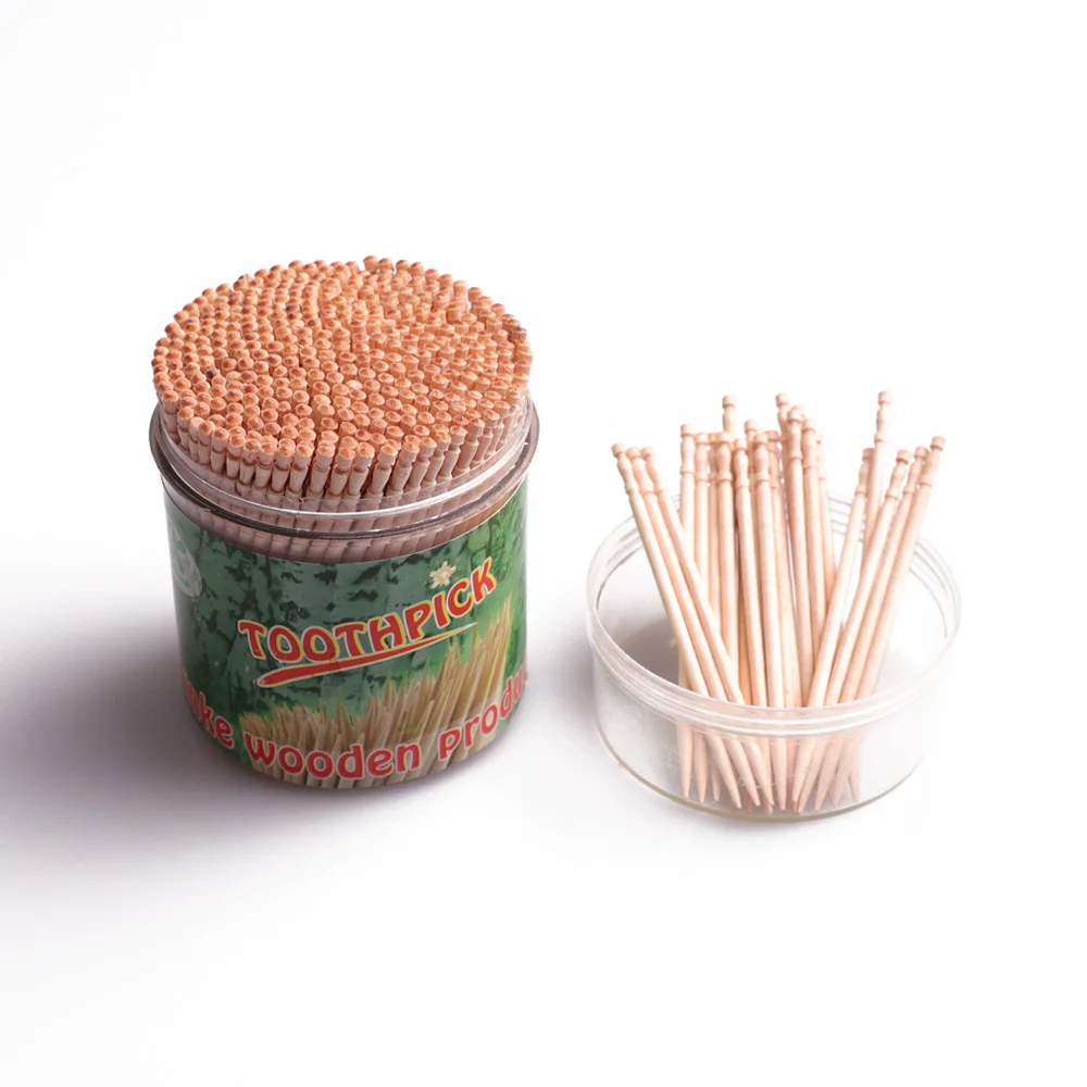 Double Tips Birch Wood Toothpicks With Plastic Cup