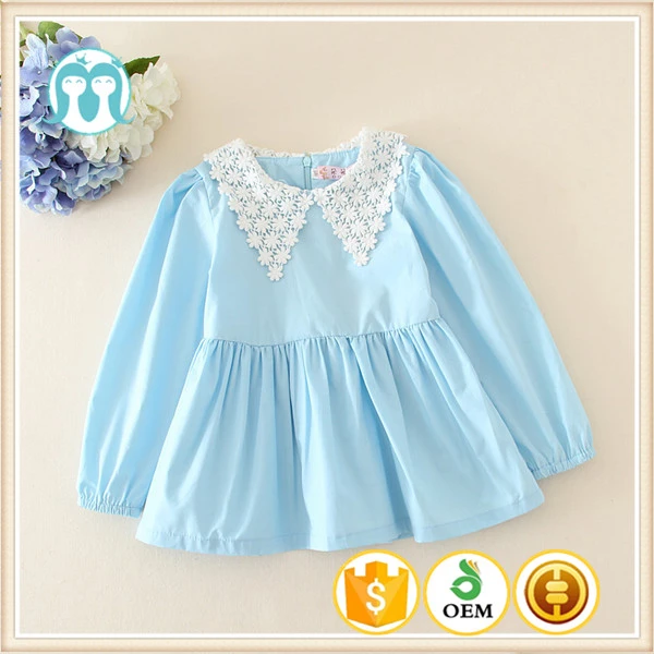 Blue Long Sleeves Dresses for Girls Embroidered Dresses for Autumn Wearings Light Blue Dresses