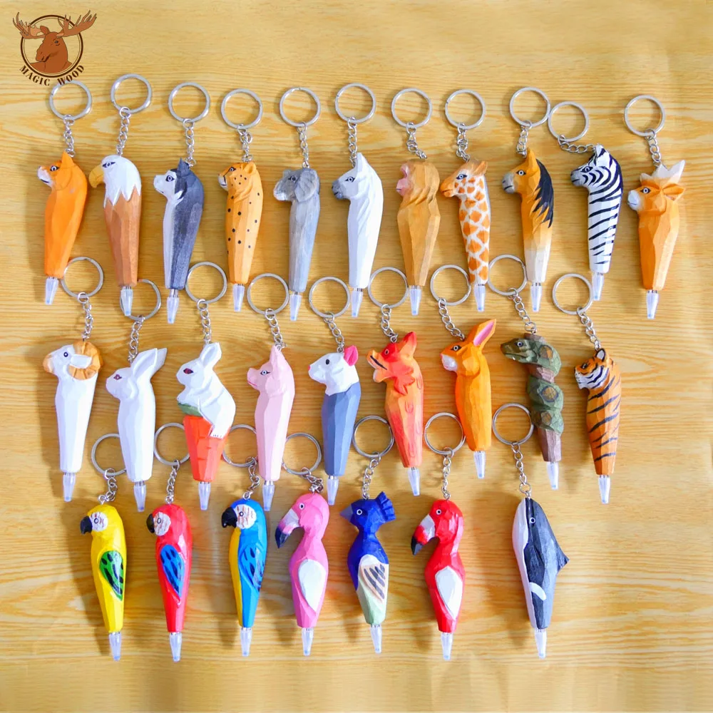 
Wholesale Key Chain Custom Logo 3D Cute Wooden Animal Shape Keychain for Promotion Gift ballpen 