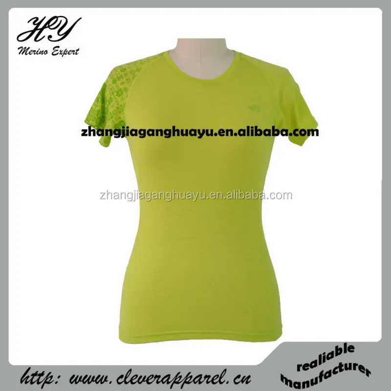 100% superfine merino wool short sleeve women sport t-shirt with Olympics print design