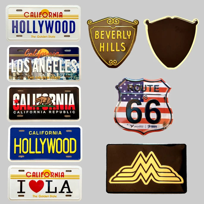 Hot Sale Vintage Embossed Tin Sign Plaque Print Us Route 66 Shield Shape Metal Sign Magnet Mini Aluminum License Plate