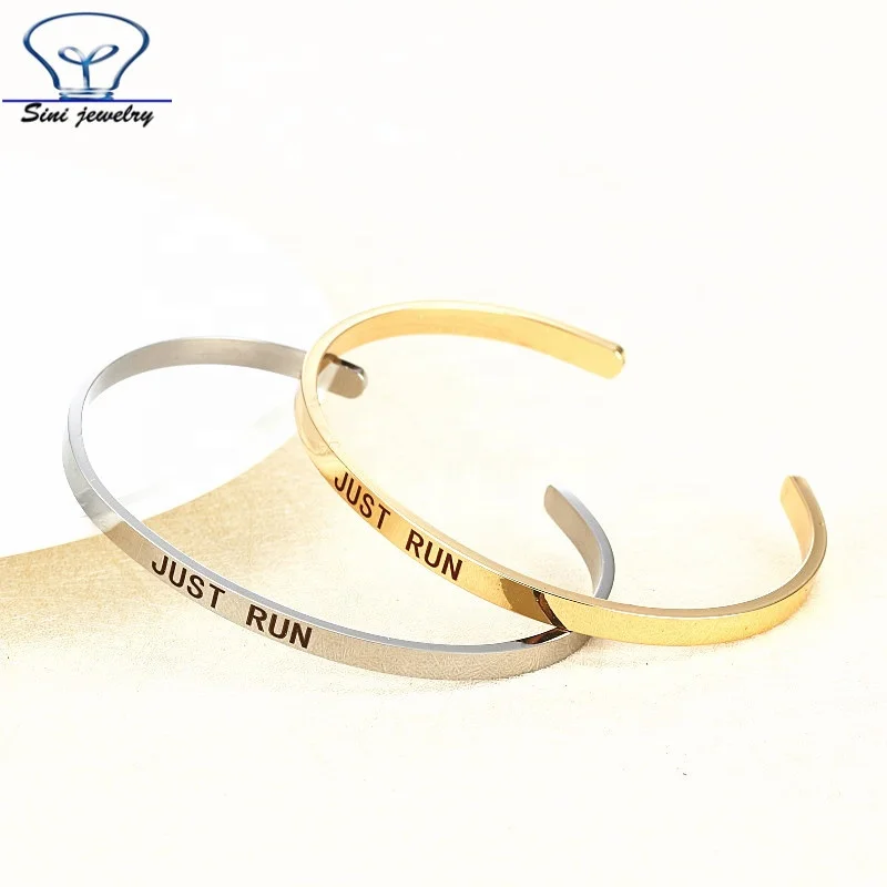 Hot sale Custom Logo and words Engraved inspirational Message Stainless Steel rose gold cuff bracelet indian sex bangle
