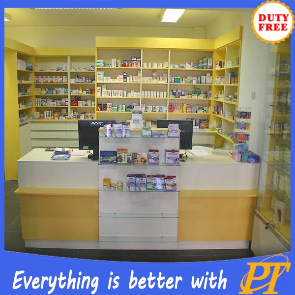 Pharmacy furniture rack shelf design,pharmacy shop checkout counter