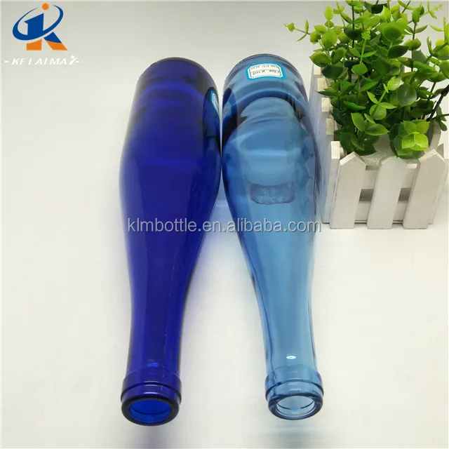 wholesale 750 ml dark and light blue color alcohol or beer wine bottle