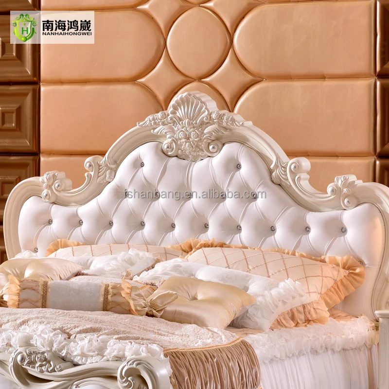 Modern Luxury  French   Style King Queen Size Cream White Buttoned Diamond Leather Headboard Diamond Queen Bed