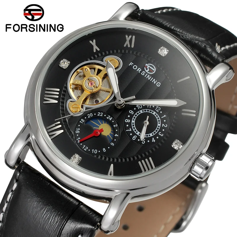 China Watch Factory FORSINING Man Tourbillion Automatic Wholesale Multifunctional Moon Phase Tourbillon Mechanical Mens Watches