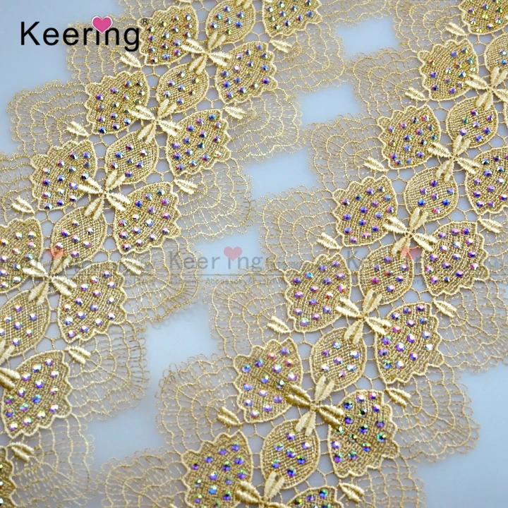 New design China Wholesale Decorative  Chemical Lace trim with ironning-on stone WLC-724