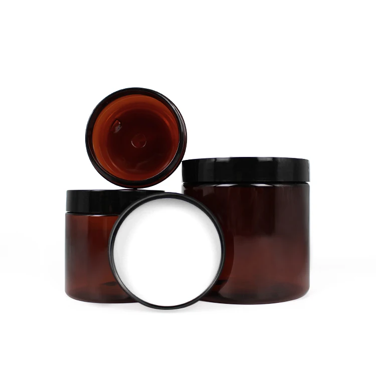 Wholesale 100ml 200ml empty amber pet plastic jar with lid