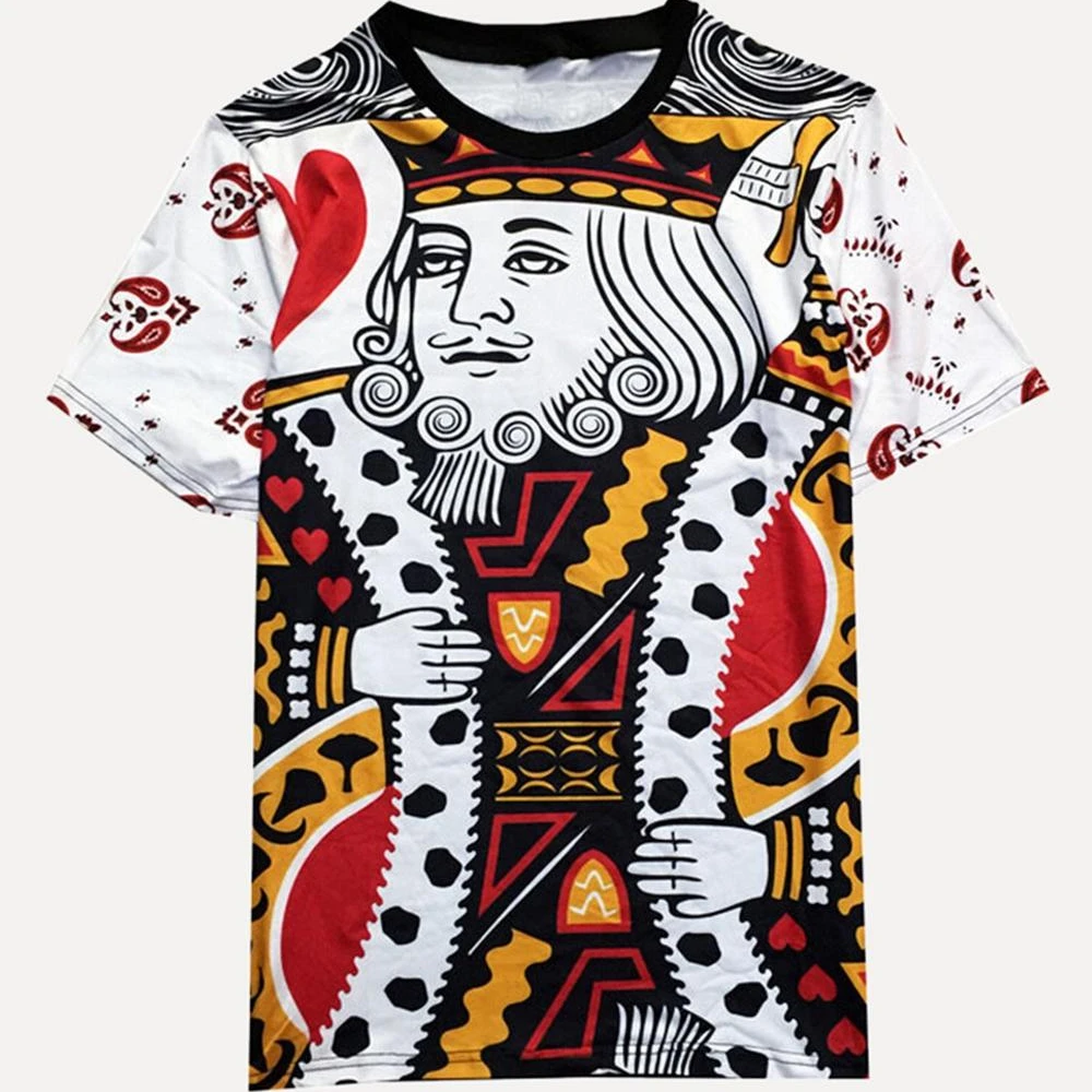 Customized Summer Multicolor Polyester Material Men 3D Playing Cards K Graphic Tee