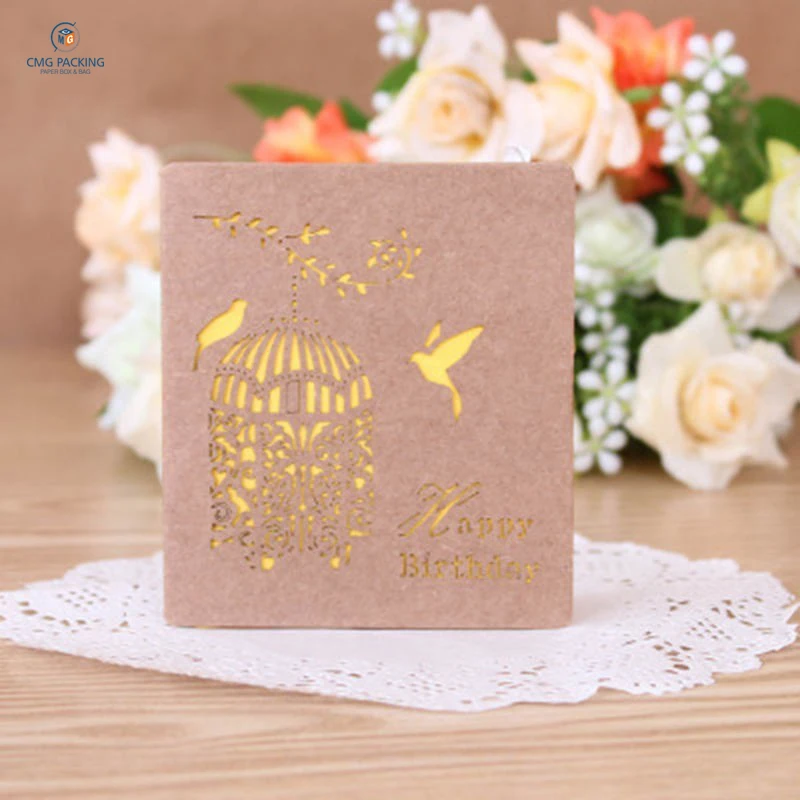 Good Folding Kraft Paper Greeting Card Best Wishes Happy Birthday Blessing Greeting Message Card Event & Party Supplies