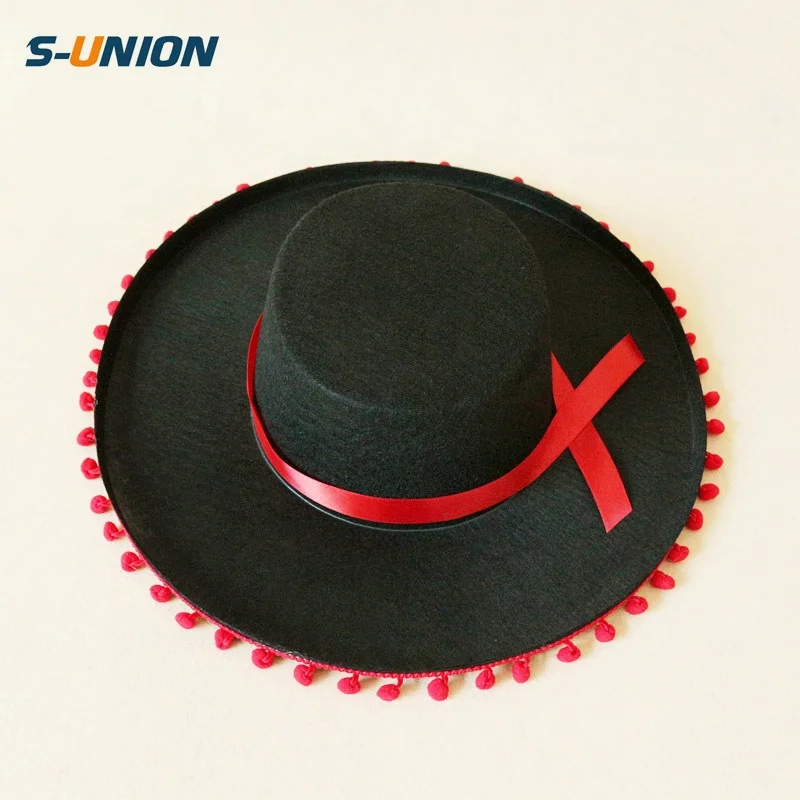
 S-UNION из нетканого материала для вечеринки Зорро шапка карнавальный мексиканские шляпы сомбреро Войлок плоские шляпы с широкими полями черная шляпа  