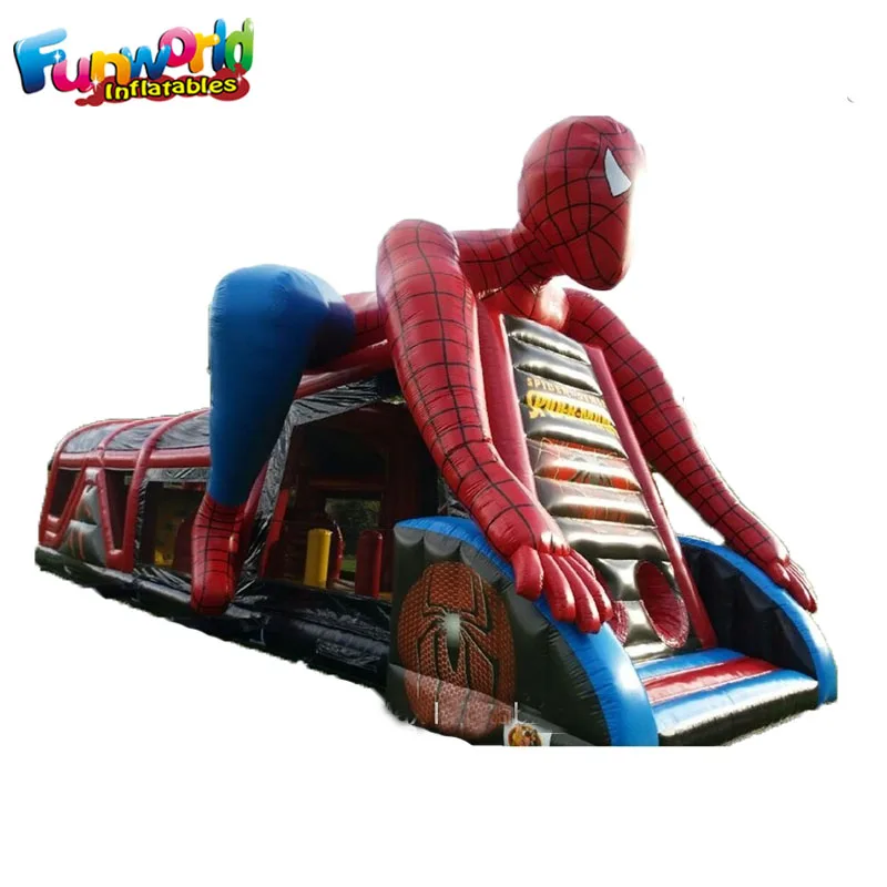 Commercial juegos inflables kidsbounce house spiderman jumping castle with slide  inflatable  obstacle course