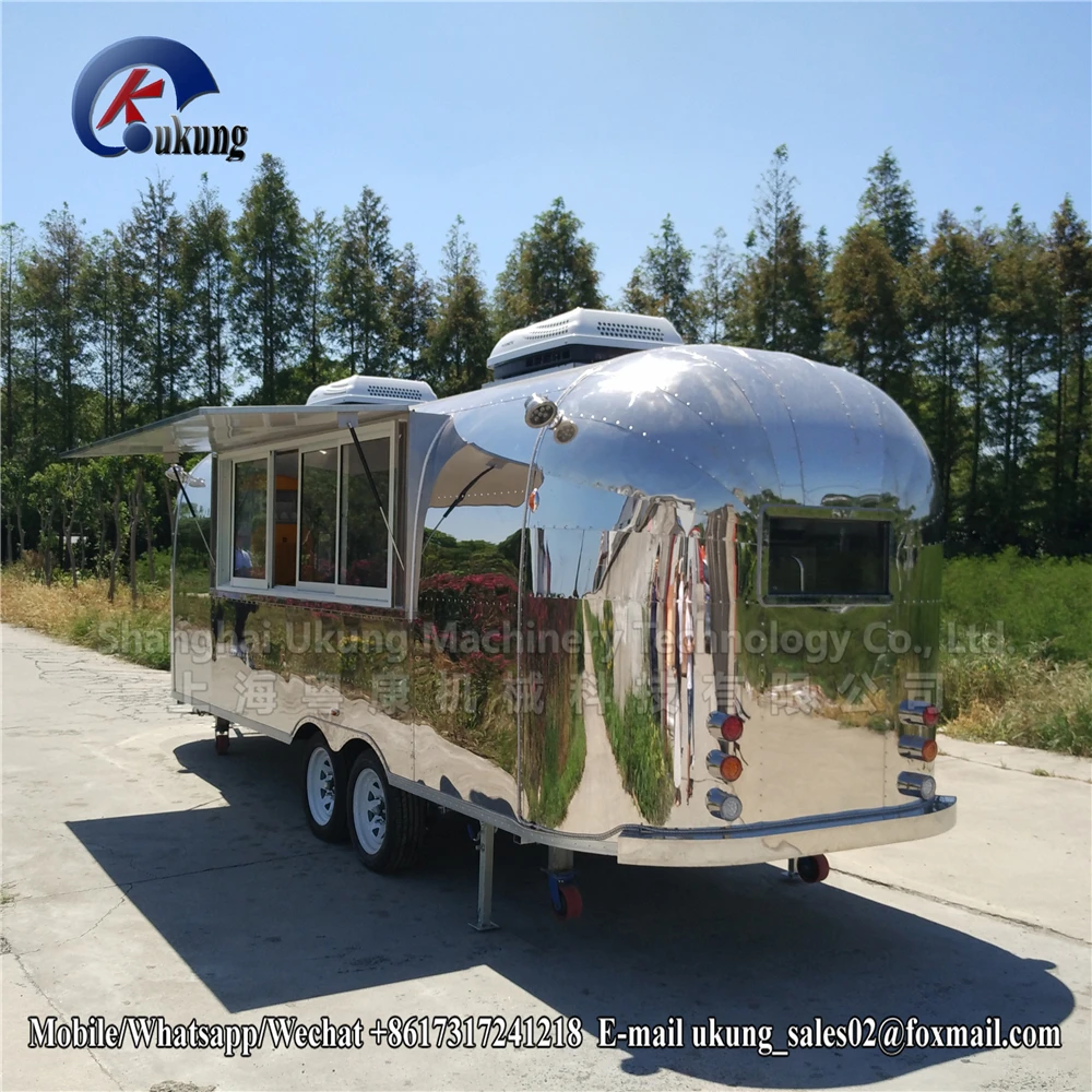 UKUNG stainless steel mobile burger truck equipped with cooking appliances, stainless steel hot dog cart