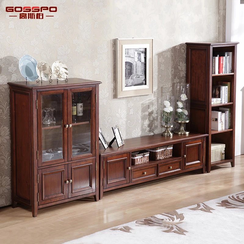 Antique Wooden TV Cabinet with Showcase Living Room Showcase Design Wood