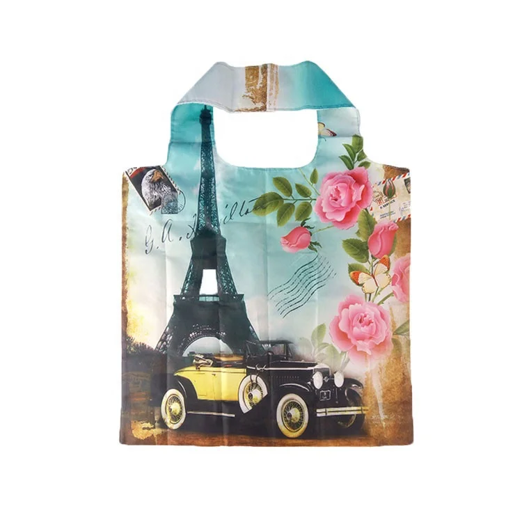 Foldable RPET Shopping Bag ECO Friendly Recycle Polyester Folding Shop Bags for Supermarket