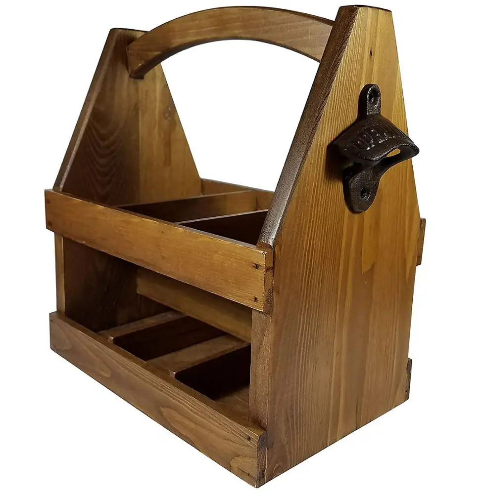 pine Wood  nature color Beer carrier 6 packs bottle