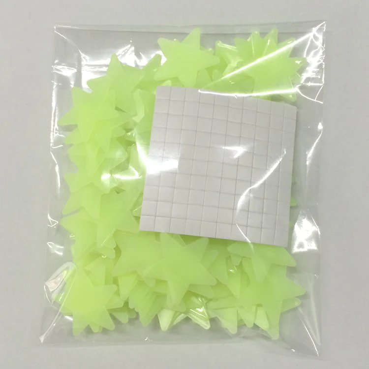 
kid bedroom light absorption at night 3D fluorescent light three-dimensional wall stickers, 3cm stars luminous patch 100pcs 