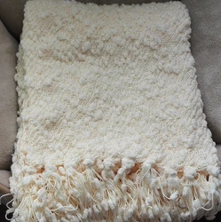 acrylic fashion pompon machine woven plaid throw blanket,with fringe,stock in white and camel color