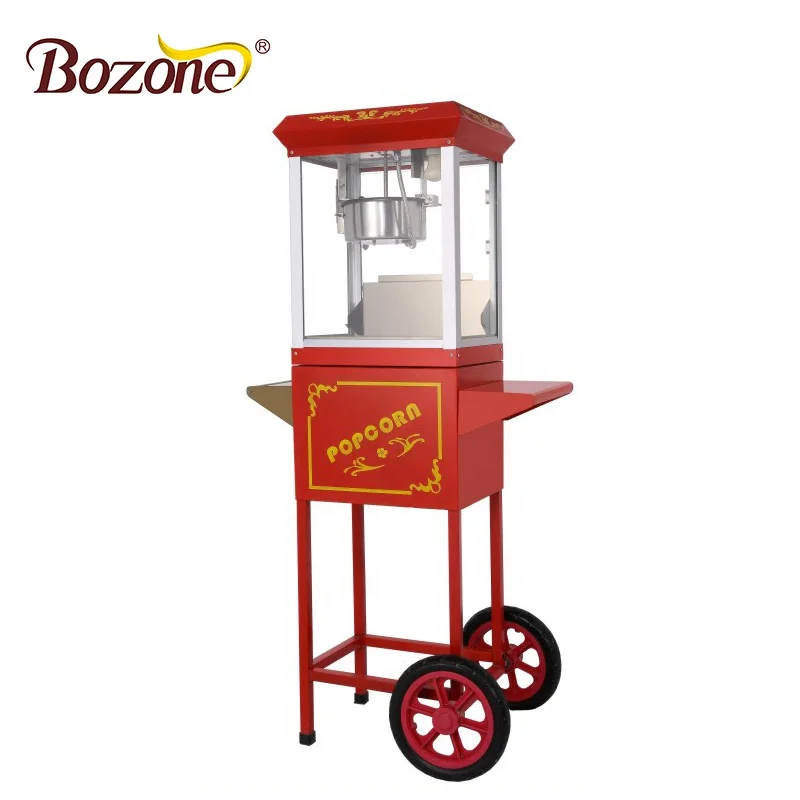 Factory Price 8 Oz automatic old fashioned electric commercial kettle caramel mobile popcorn machine maker with cart/wheels