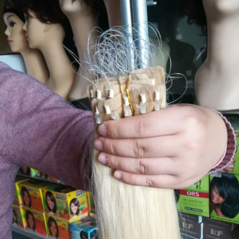 Наращивание волос в форме тюбика 100% человеческие волосы на ленте с бусинами светлый цвет одношаговая