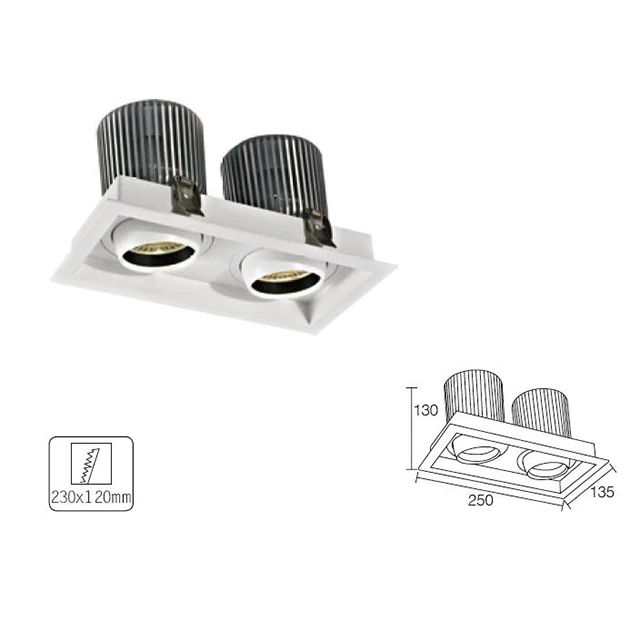 
Double Heads 30W Remodel Shop Recessed Ceiling deckenleuchte Downlight lighting spotlights COB Led Grille Light 