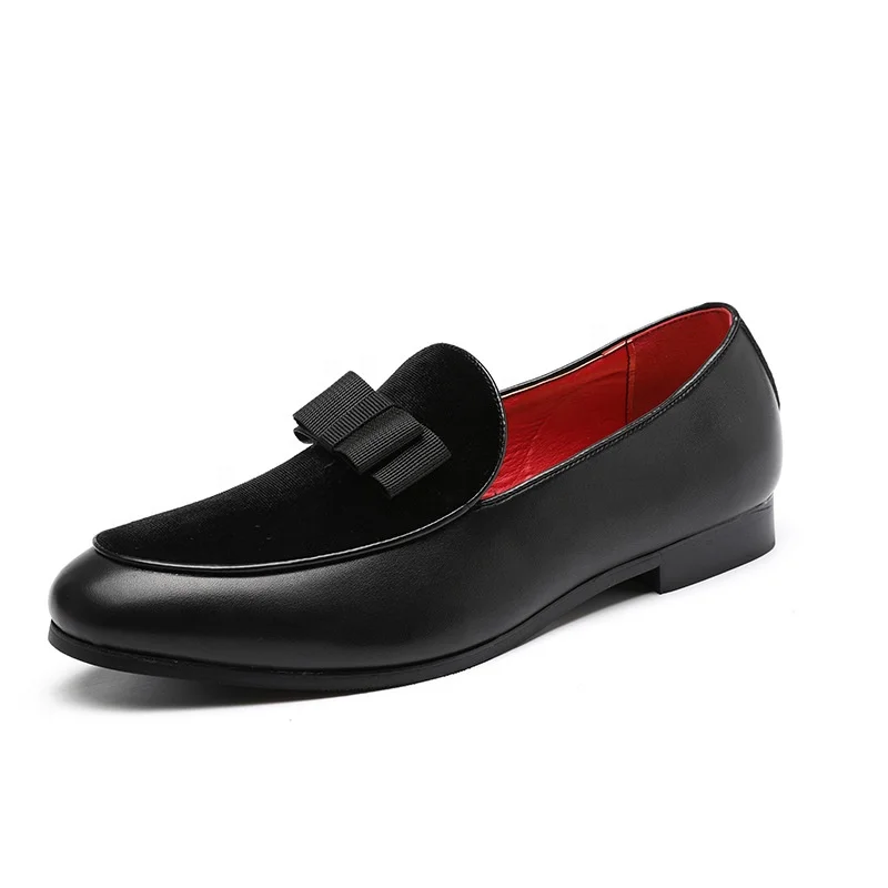 SS0461 Korean style men dress loafers 2019 latest red dress shoes for men with bowknot