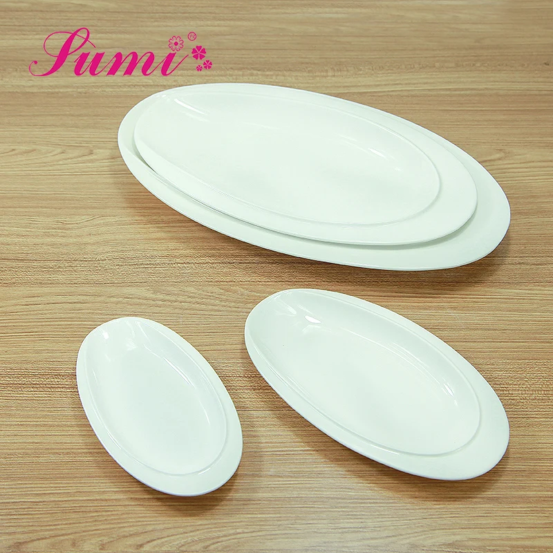Custom logo long plates china dishes ceramic, restaurant serving dishes