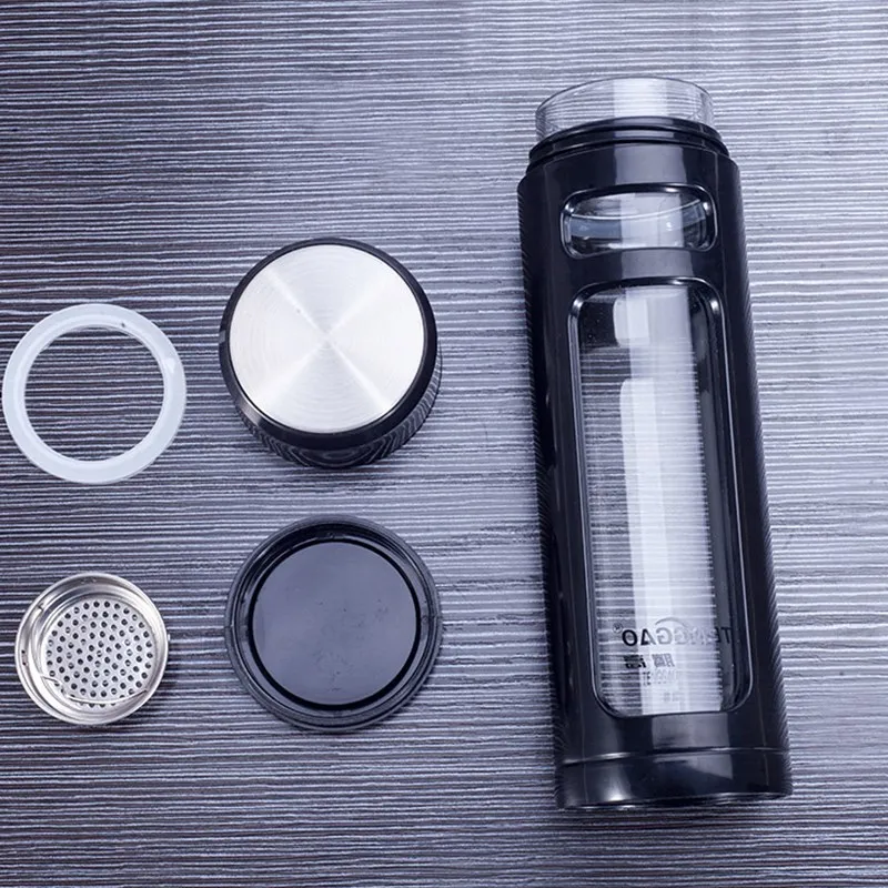 Custom Printing Water Bottles Shaker Sport Water Bottle Tea Infuser for Gym BPA Free Glass with Stainless Steel Minimalist