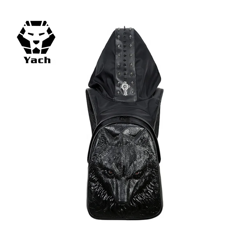 
Personality PU Fashion Animal Back pack Men Waterproof Silicone Schoolbag Stereo Tiger Head 3D silicone backpack with Hood cap 