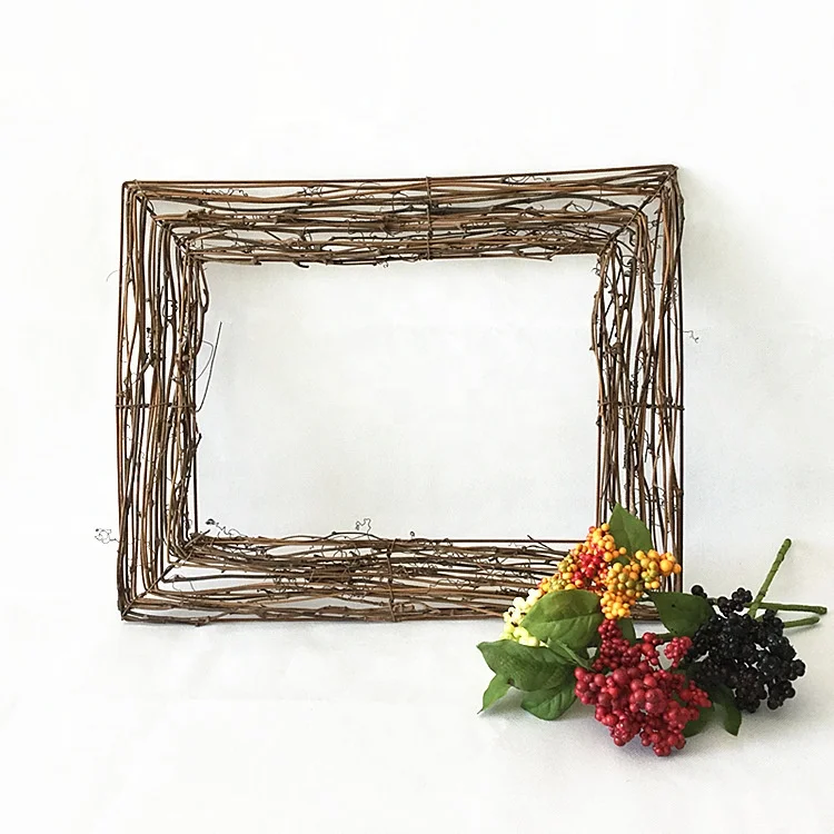 DIY Crafts Rattan Square Shape Natural Dried Wreath Grapevine Wreath Xmas Garland for Home Wedding Party Decor Photo Frame Prop