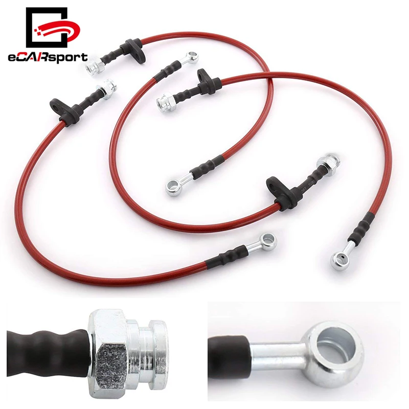Тормозной шланг для Honda for Civic EK EJ EM 96-00, передняя и задняя красная оплетка из нержавеющей стали, черная заглушка, маслопровод, шланг