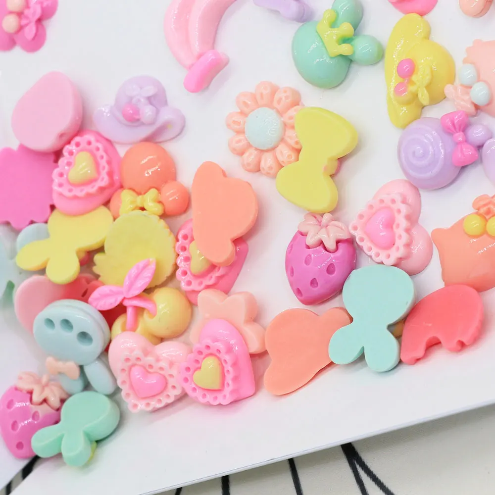 
Assorted Kawaii Pastel Slime Charms Resin Flatback Flat Back Cabochons Flowers Fruits Heart Animal Cabochons 