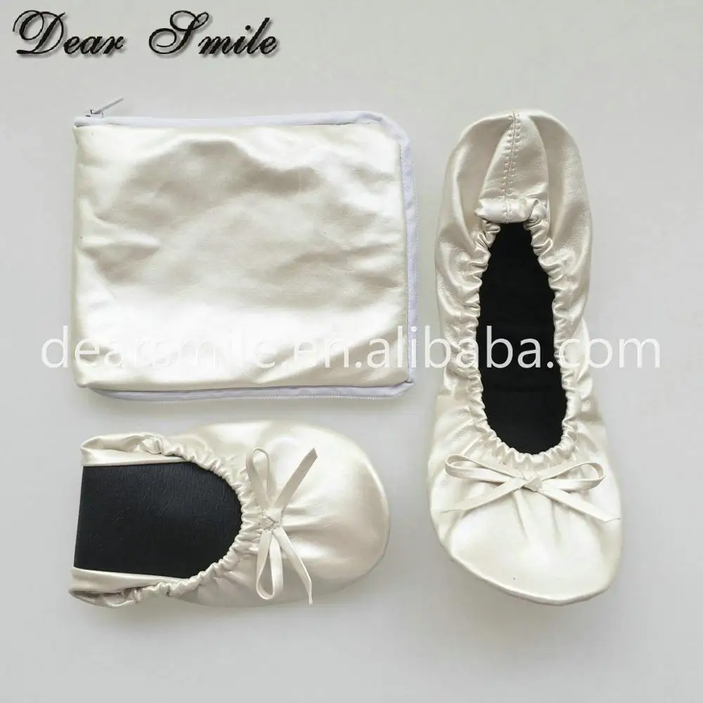 Beautiful women wedding ballet flats folding ballerina shoes in large bag with logo