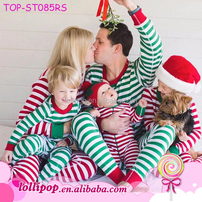 Wholesale Matching Family Christmas Pajamas Sleepwear Set Blanks Red And Green Stripes Kids Children Pajamas Christmas