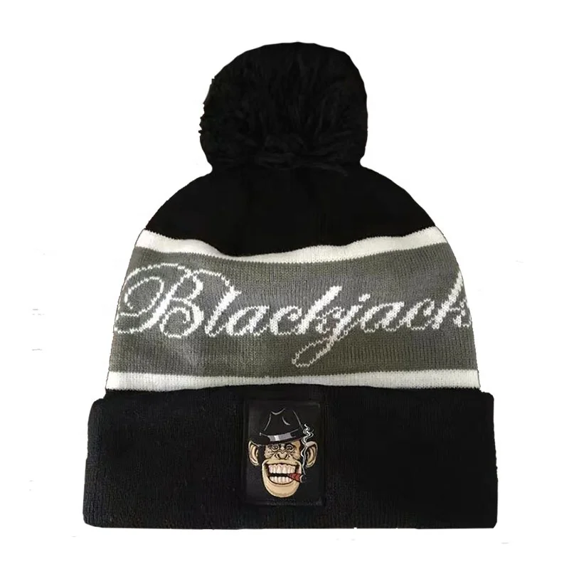 China Made Sports Jacquard Acrylic Unisex Custom Warm Winter Knitted Hats